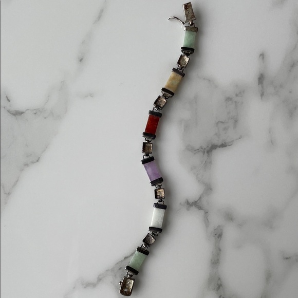 Vintage MF 925 Sterling Silver Multi-Stone Marcasite Bracelet - Picture 4 of 7